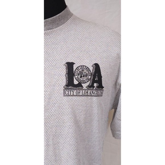 4CO Mens Large Grey Octagon Pattern City Of Los Angeles Short Sleeve Polo Shirt - Picture 6 of 15